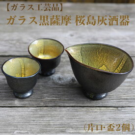 【ふるさと納税】＜ガラス工芸品＞ガラス黒薩摩 桜島灰酒器(片口・盃2個) 酒器 片口 盃 ペア 日本酒 食器 器 うつわ ガラス 一点もの ギフト プレゼント 結婚祝い 結婚記念日 贈り物 【宮澤ガラス工房】
