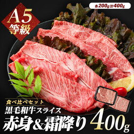 【ふるさと納税】A5等級！鹿児島県産黒毛和牛2種の食べ比べスライスセット(合計400g・霜降りスライス、赤身スライス×各1) 牛肉 すき焼き 焼きしゃぶ スライス 赤身 霜降り 黒毛和牛 和牛 A5 国産 冷凍 肉 【カミチク】
