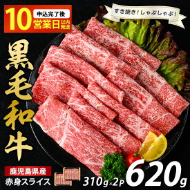 【ふるさと納税】＜10営業日以内に発送＞ 鹿児島県産 黒毛和牛 赤身 スライス (計620g・310g×2P) モモ ウデ 肩ロース すき焼き しゃぶしゃぶ 牛肉 肉 国産 和牛 冷凍 小分け【水迫畜産】
