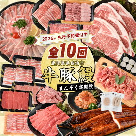 【ふるさと納税】【2026年発送 先行予約】＜定期便！全10回(連続)＞鹿児島自慢の豚・牛・うなぎ！満足定期便！定期便 肉 豚肉 黒豚 和牛 牛肉 国産 すき焼き しゃぶしゃぶ ステーキ 切り落とし 薄切り ロース 生姜焼き 焼肉 生ハム 鰻 ウナギ 蒲焼き 小分け 冷凍【水迫畜産】