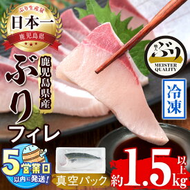 【ふるさと納税】＜すぐ届く！＞鹿児島産冷凍ぶりフィレ(1.5kg以上・半身1枚)ぶり ブリ 鰤 魚 海鮮 魚介 刺身 さしみ しゃぶしゃぶ 焼魚 煮魚 フィレ フィーレ 半身 片身 国産 鹿児島県産 垂水市産 冷凍 養殖 ぶり職人【アクアブルー】B2-4774