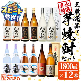 【ふるさと納税】＜すぐ届く！＞【数量限定】【森伊蔵1本入り】3蔵逸品焼酎12本セット(各1.8L×12本) 焼酎 芋焼酎 芋 酒 一升 水割り お湯割り ロック 森伊蔵 森伊蔵酒造 大海酒造 八千代伝酒造 飲み比べ セット【そつや きたかた】J13-3330