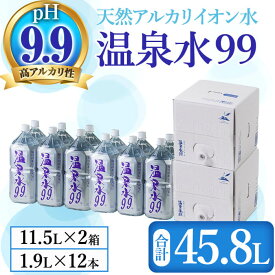 【ふるさと納税】飲む温泉水 温泉水99(計45.8L・11.5L×2箱、1.9L×12本)水 ミネラルウォーター 温泉水 飲む温泉水 シリカ 飲料 ペットボトル BIB バックインボックス 国産 鹿児島産 垂水市 温泉水99【エスオーシー】B2-0850