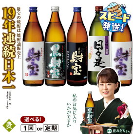 【ふるさと納税】【配送方法が選べる】麦焼酎 飲み比べセット 5合瓶 4種5本セット (通常便：5本 /定期便：5本×3〜6回・計15~30本) 焼酎 900ml アルコール 25度 天然アルカリ温泉水 財寶温泉 割水 使用 ギフト 贈り物 プレゼント お酒 すぐ届く【財宝】