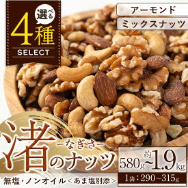 【ふるさと納税】＜選べる！＞渚のナッツ(アーモンド：計580g・定期便計1.74kg/ミックスナッツ：計630g・定期便計1.89kg) ナッツ おつまみ 無塩 ノンオイル 国内製造 アーモンド カシューナッツ カシュナッツ クルミ くるみ 常温 常温発送【末永商店】