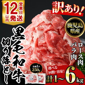【ふるさと納税】＜選べる容量と配送回数＞訳あり！鹿児島黒毛和牛ロース・バラ切り落とし(計1～6kg) 鹿児島県産 牛肉 黒毛和牛 和牛 ロース 肩ロース バラ バラ肉 冷凍 定期便 切り落し 切落し 頒布会 肉じゃが カレー 牛丼 おかず お弁当 小分け 詰め合わせ【NBフード】