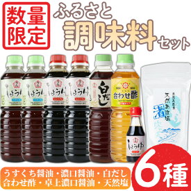 【ふるさと納税】＜数量限定＞調味料セット！うすくち醤油(500ml×2)・濃口醤油(500ml×2)・白だし(500ml)・合わせ酢(500ml)・濃口醤油卓上(150ml)・天然塩(250g) しょうゆ しょう油 正油 調味料 甘口醤油 大豆 だいず ごはん ご飯 食べ比べ セット料理【日置市観光協会】