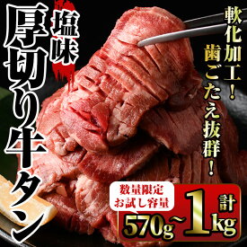 【ふるさと納税】塩味厚切り牛タン(計570g・300g,270g/計1kg・500g×2P)牛肉 牛 タン たん お肉 タン塩 厚切 焼肉 BBQ おかず 冷凍 期間限定 数量限定 お試し【内田商店】