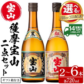 【ふるさと納税】＜選べる＞薩摩宝山2点セット(黒紅2銘柄・各720ml 計2本/定期便3回 計6本) 焼酎 酒 宝山 アルコール 芋焼酎 薩摩芋 薩摩 鹿児島 贈答用 ギフト 化粧箱 セット 飲み比べ 常温 常温配送 常温保存 定期便 頒布会【西酒造】