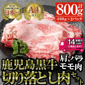 【ふるさと納税】＜14営業日以内発送！＞鹿児島黒牛 切り落とし肉詰め合わせ(計800g・400g×2P) 国産 鹿児島県産 黒毛和牛 和牛 牛肉 肩肉 バラ肉 モモ肉 切り落とし 冷凍 詰め合わせ【佐多精肉店】