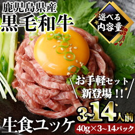 【ふるさと納税】＜内容量が選べる＞【生食好きにおすすめ！】鹿児島県産黒毛和牛ユッケ3〜14人前(40g×3〜14パック) たれ付き 国産 鹿児島県産 黒毛和牛 ユッケ 冷凍 牛肉 生 小分け 個包装 選べる【LRプラスK】