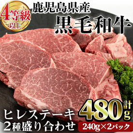 【ふるさと納税】鹿児島県産黒毛和牛(4〜5等級)ヒレステーキ2種盛り(合計480g・240g×2パック) 牛肉 国産 ヒレ肉 赤身 小分け A5 冷凍 黒毛和牛 肉 ヒレ ステーキ【カミチク】