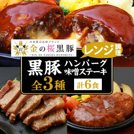 【ふるさと納税】鹿児島県産黒豚煮込みハンバーグ・ステーキセット(計6食分・3種各2食) 豚 豚肉 肉 鹿児島 国産 黒豚 調理済 レンジ 時短 調理 ステーキ ハンバーグ 惣菜 チーズ チーズインハンバーグ【エーエフ企画】