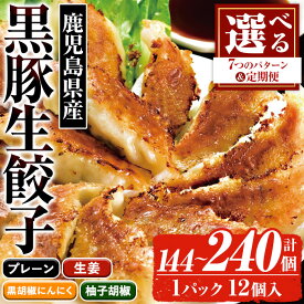 【ふるさと納税】＜選べる7パターンと定期便！＞鹿児島黒豚の生餃子4種(プレーン・生姜・黒胡椒にんにく・柚子胡椒)(計144～240個)と定期便(プレーン：144個×3回・総量432個)！黒豚 国産 おかず おつまみ ぎょうざ ギョウザ 惣菜 冷凍 おかず 弁当 小分け【鹿児島協同食品】
