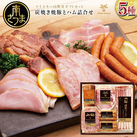 【ふるさと納税】マイスター 山野井 炭焼き焼豚とハムの詰め合わせ（5種) - 燻製 チャーシュー 焼き豚 ベーコン ロースハム 荒びきポーク セット 詰合せ 冷蔵 オードブル プレゼント お取り寄せ グルメ 惣菜 おかず 加工品 手土産 ご贈答 ギフト 贈答用 送料無料 南さつま市