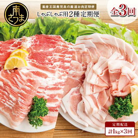 【ふるさと納税】［全3回 定期便］しゃぶしゃぶ用豚肉 2種類 鹿児島県産豚ロース＆バラ 計1kg×3回 (合計3kg）お肉 豚肉 ローススライス バラスライス 薄切り セット 詰合せ 詰め合わせ しゃぶしゃぶ 炒め物 鍋 グルメ 小分け 冷凍 定期配送 カミチク 南さつま市 送料無料