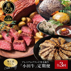 【ふるさと納税】【全3回】プレミアムブランド「小田牛」定期便［加工品づくし］ 鹿児島県産 黒毛和牛 鹿児島黒牛 お肉 ハンバーグ コンビーフ ローストビーフ 餃子 焼売 総菜 レトルト 冷凍 小田畜産 南さつま市 送料無料