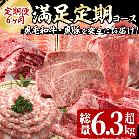 【ふるさと納税】【定期便全6回】黒毛和牛・黒豚を交互にお届け！＜志布志牛・豚 満足定期コース＞計6.3kg超！牛肉 豚肉 サーロイン スライス 切り落とし 黒豚 ロース 豚バラ しゃぶしゃぶ すき焼き 焼肉 国産【サンキョーミート】