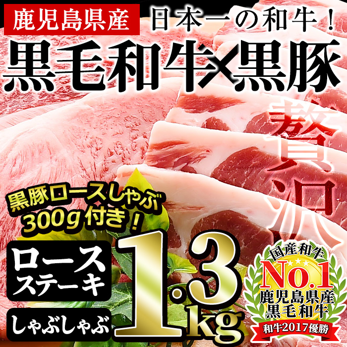 日本一の和牛肉と鹿児島の美味い豚肉のセット 大根の和風ソース付き ふるさと納税 志布志市 特産品 【限定品】 和牛日本一 最も優遇 鹿児島黒毛和牛ロースステーキ 鹿児島黒豚ロースステーキセット 国産牛肉 に黒豚ロースしゃぶしゃぶ300gで b5-011 国産豚肉合計1.3kg ナンチク 計1kg