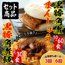【ふるさと納税】【定期便も選べる】＜入金確認後、2週間以内に発送！＞鹿児島県産 黒豚角煮まんじゅう(10個)&黒豚角煮飯(5個)セット 黒豚 肉 豚肉 国産 九州産 角煮 饅頭 肉まん 中華まん パン ごはん ご飯小分け レンジ 個包装 簡単調理 3回 6回【萬來】