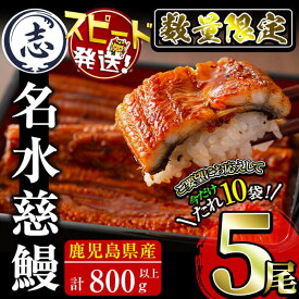 【ふるさと納税】【数量限定】鹿児島県産うなぎ蒲焼 名水慈鰻5尾(計800g以上・1尾あたり160g～190g以上) 鰻 ウナギ 5尾 国産 蒲焼 かばやき 冷凍 うな重 ひつまぶし タレ 山椒 ランキング 人気【鹿児島鰻】c0-124