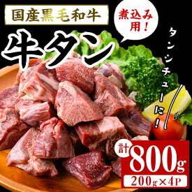 【ふるさと納税】【国産】黒毛和牛 牛タン ブロック(煮込み用)＜200g×4P・計800g＞ 牛タン 牛たん タン たん 肉 牛肉 小分け 国産 希少部位 煮込み ブロック シチュー ビーフシチュー【カミチク】b0-196