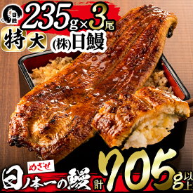 【ふるさと納税】うなぎ生産量日本一の鹿児島県産！日ノ本一の鰻の蒲焼き＜特大＞3尾セット(計705g以上)たれ、山椒付き！「酸素たっぷり贅沢水」で育ったおいしいウナギ【日鰻】c2-009