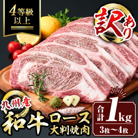 【ふるさと納税】＜訳あり＞九州産和牛ロース大判焼肉(合計1kg・3枚〜4枚) 4等級以上 国産 真空包装 真空パック リブロース ステーキ 牛 うし 牛肉 アウトドア BBQ 冷凍【サンキョーミート株式会社】