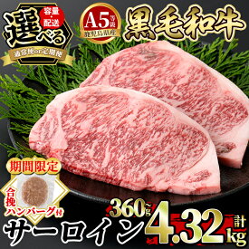 【ふるさと納税】＜期間限定！合挽ハンバーグ付＞＜容量・定期便が選べる＞≪A5等級≫鹿児島県産黒毛和牛サーロイン2枚入り(1P計360g・2P計720g・3P計1.08kg・4P計1.44kg・3回定期便・6回定期便・12回定期便) 牛肉 サーロインステーキ ステーキ【水迫畜産】