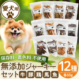 【ふるさと納税】＜保存料・着色料 不使用＞愛犬用無添加ジャーキーセット12種(各50g・合計600g)牛肉、豚肉、鶏肉、馬肉、魚肉のジャーキー！ 動物 犬 ドッグ ペット フード 餌 エサ おやつ 乾物 ごはん ご飯 間食 ご褒美 ペット関係【Nフードサービス】