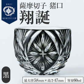 【ふるさと納税】薩摩切子 猪口「翔誕(黒)」(最大径58mm×高さ47mm・容量60ml) 薩摩切子 猪口 おちょこ ガラス 工芸品 鹿児島 伝統工芸 お土産 切子グラス プレゼント グラス インテリア 食器 ギフト 贈答用 【MIRIYU工房】