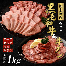 【ふるさと納税】極上焼肉セット A5 黒毛和牛 赤身 ＆ 牛タン 計1kg | 牛肉 黒毛和牛 焼肉 焼肉セット 詰め合わせ モモ肉 ロース カルビ タン A5ランク 極上 霜降り A5等級 人気