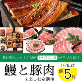【ふるさと納税】＜定期便・全6回＞肝付町セレクト定期便《 鰻5尾と豚肉を楽しむ定期便》 鹿児島 豚肉 鹿児島県産 黒豚 鰻 とんかつ しゃぶしゃぶ ハム ウィンナー 定期便 セレクト 冷凍 冷凍食品 【株式会社きもつき未来商社そらまち】