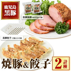 【ふるさと納税】黒豚焼豚(2個)＆黒豚餃子(12個×5P)セット！ 鹿児島 国産 九州産 黒豚 豚肉 お肉 餃子 ギョーザ ぎょうざ 角煮 焼豚 叉焼 チャーシュー おかず 惣菜【和田養豚】