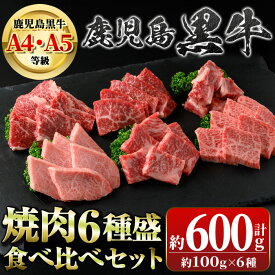 【ふるさと納税】鹿児島黒牛 食べ比べ焼肉6種盛(計約600g・各100g×6種) 鹿児島 国産 九州産 牛肉 黒牛 鹿児島黒牛 A4 A5 等級 サーロイン 三角バラ 中落ち カイノミ クリミ ササミ 焼肉 焼肉用 食べ比べ バラエティ セット ギフト 贈答【新村畜産】