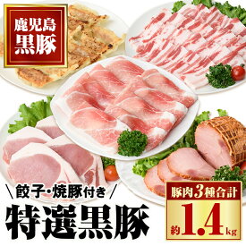 【ふるさと納税】特選黒豚バラエティセット(約1.4kg)・黒豚焼豚2個付き！バラ肉(焼肉用)、黒豚ロース(トンカツ用)、黒豚モモ、黒豚焼豚、黒豚餃子のセット 鹿児島 国産 九州産 黒豚 豚肉 お肉 焼豚 叉焼 チャーシュー 餃子 ぎょうざ ギョーザ 惣菜 ギフト 贈答【和田養豚】