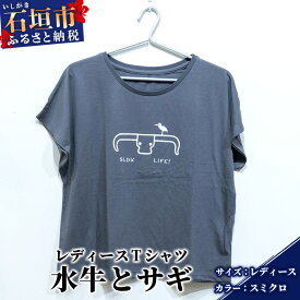 【ふるさと納税】【レディース】オリジナルTシャツ 水牛&サギ レディースTシャツ【カラー:スミクロ】【サイズ:レディース】KB-150