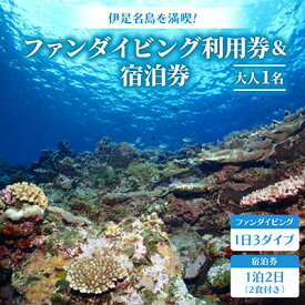 【ふるさと納税】伊是名島を満喫!ファンダイビング利用券(1日3ダイブ)&宿泊券(1泊2日2食付き) 大人1名【1707035】