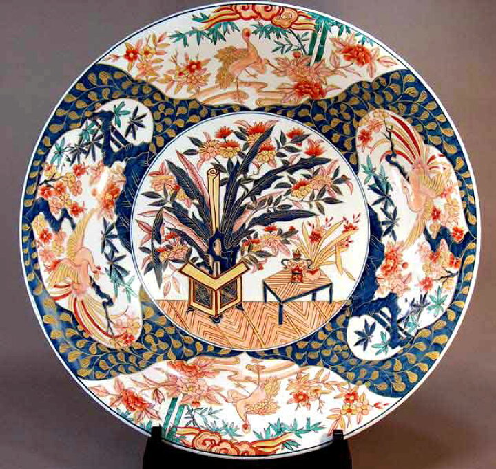 楽天市場】有田焼美術品倣・古伊万里染錦金彩花鳥絵飾り大皿陶芸作家 