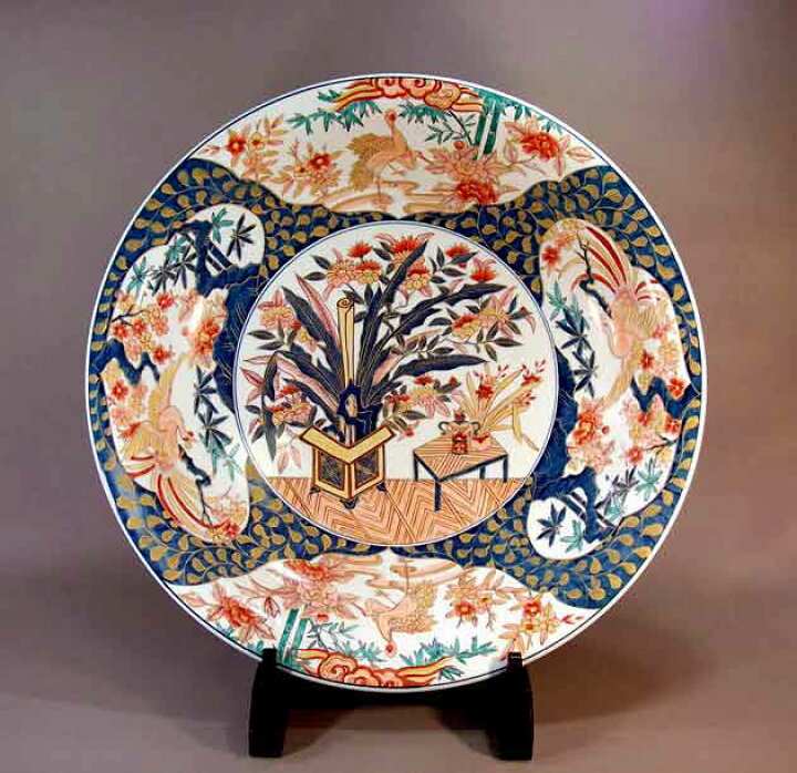楽天市場】有田焼美術品倣・古伊万里染錦金彩花鳥絵飾り大皿陶芸作家 