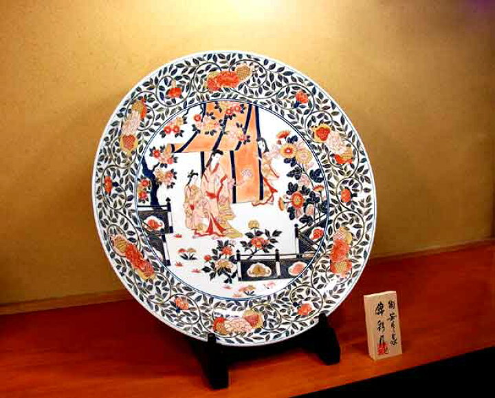 楽天市場】有田焼美術品倣・古伊万里染錦金彩唐草割元禄美人絵飾り大皿 