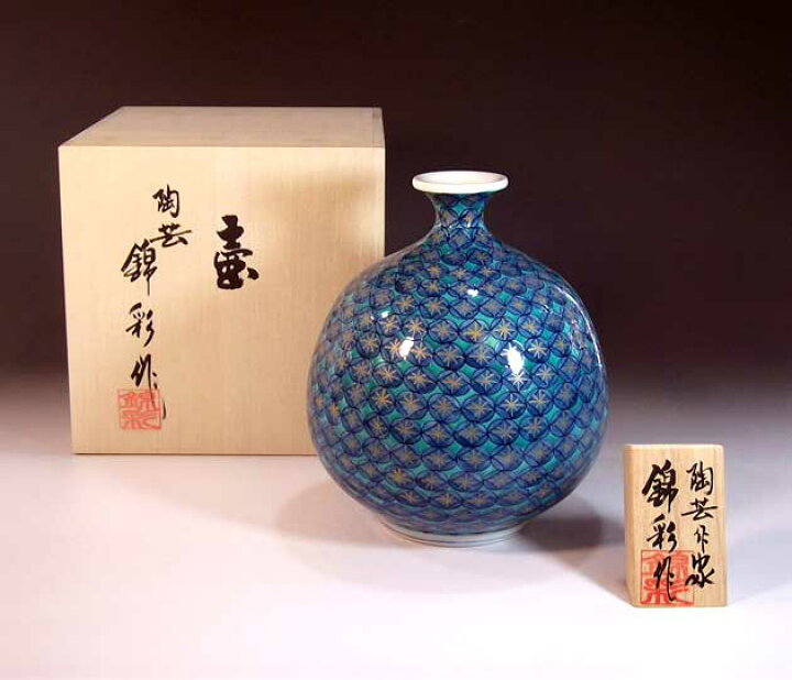 楽天市場】有田焼・伝統工芸・総手描き染錦金彩七宝文様飾り花瓶陶芸 