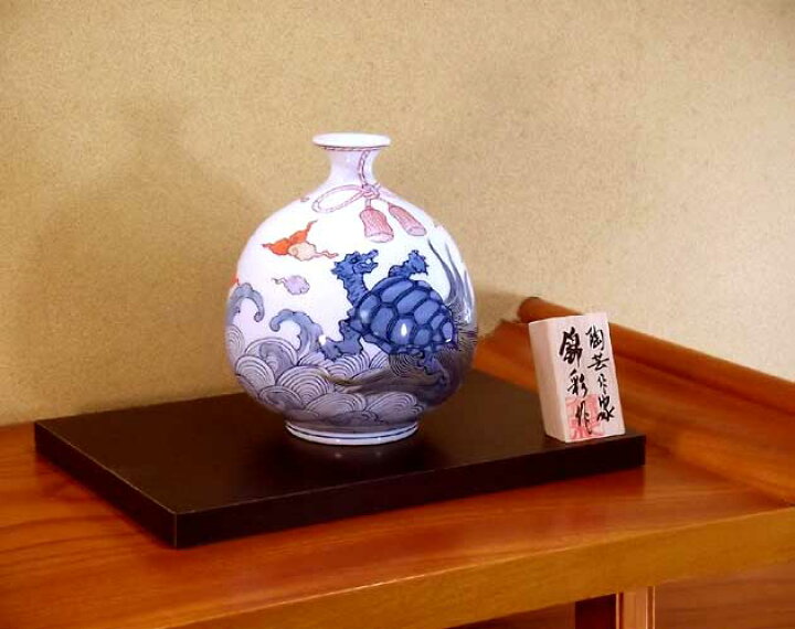 楽天市場】有田焼・伝統工芸・総手描き倣・古伊万里染錦金彩花結び亀絵 