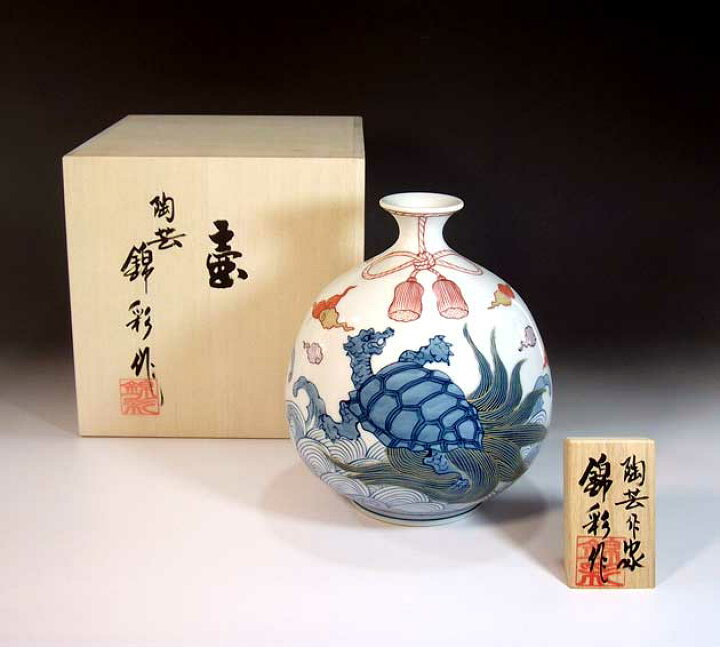 楽天市場】有田焼・伝統工芸・総手描き倣・古伊万里染錦金彩花結び亀絵 