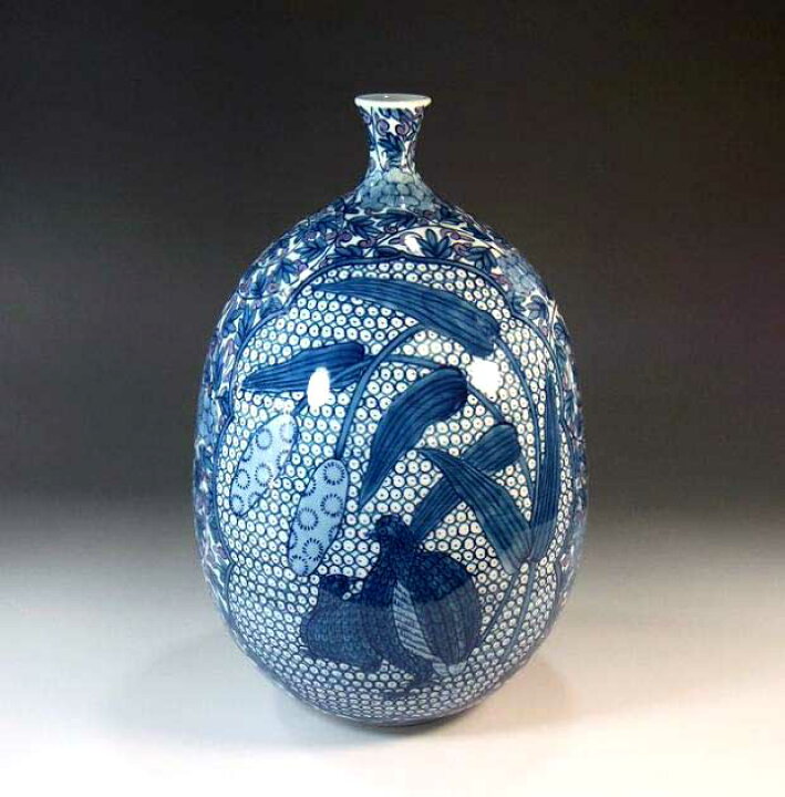 楽天市場】有田焼・伝統工芸・総手描き染錦唐草割鶉雀絵飾り花瓶陶芸 