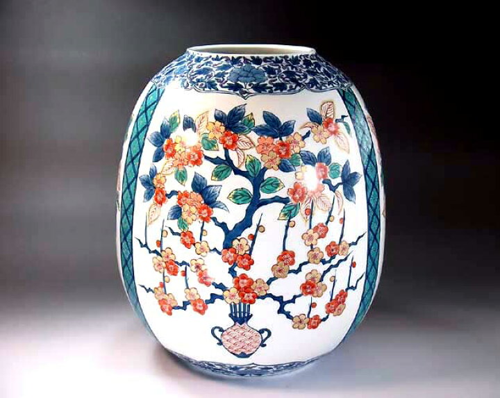 楽天市場】有田焼・伝統工芸・総手描き色鍋島様式唐草割花篭絵飾り花瓶 