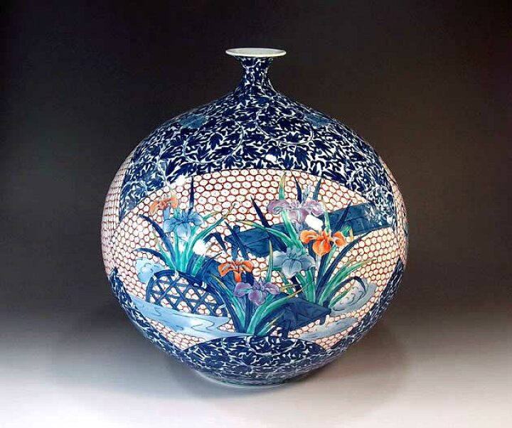 楽天市場】有田焼・伝統工芸・総手描き染錦唐草割花絵飾り花瓶陶芸作家 