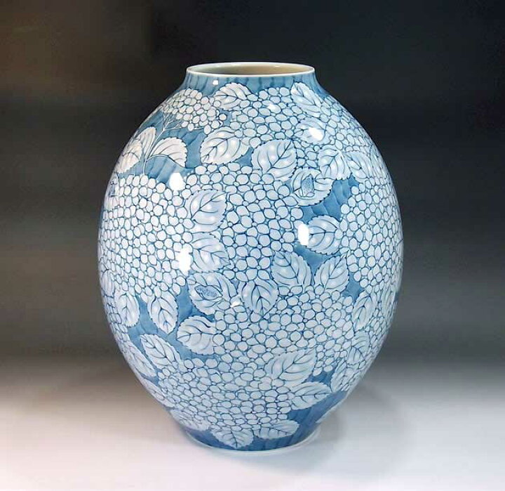 楽天市場】有田焼・伝統工芸・総手描き染付紫陽花蛙絵花瓶陶芸作家 