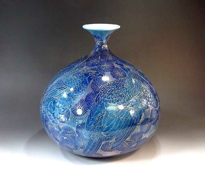 楽天市場】有田焼・伝統工芸・総手描き金彩松鷹絵飾り花瓶陶芸作家 