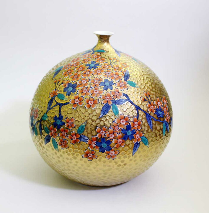 楽天市場】有田焼・伝統工芸・総手描き染錦黄金桜絵飾り花瓶陶芸作家 